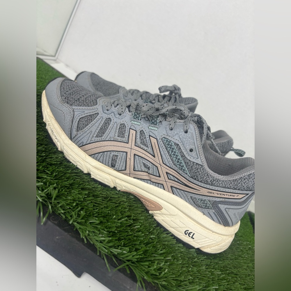 Asics Womens Gel-Venture 7 Running Shoes 8.5 Gray Pink Low Top Lace Up